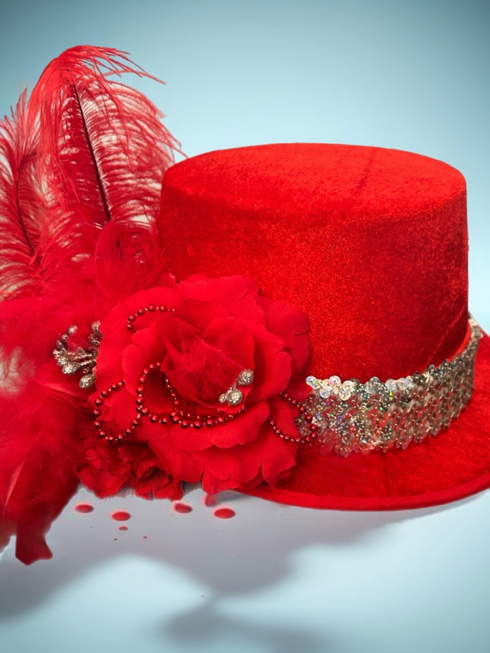 Women’s Red Feathered Top Hat for Parties and Cos Play